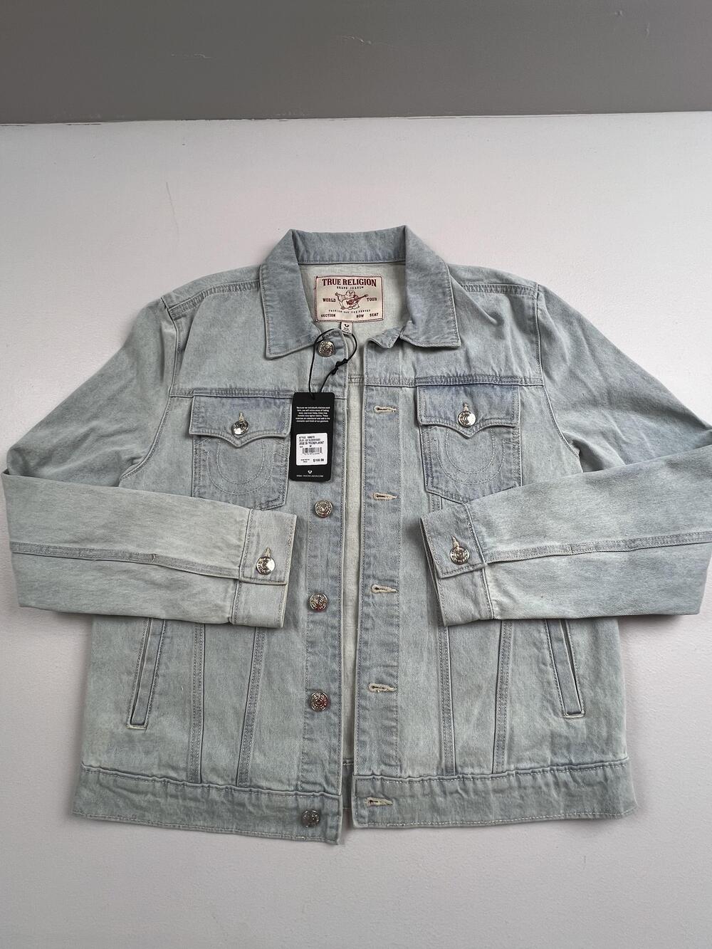 True Religion Jacket Mens Medium Blue Denim Jesse SN Trucker Button Casual